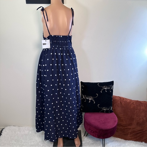 BEACH RIOT Valory Maxi Dress in Navy Polka Dot cotton linen flowy blue summer - Picture 5 of 5